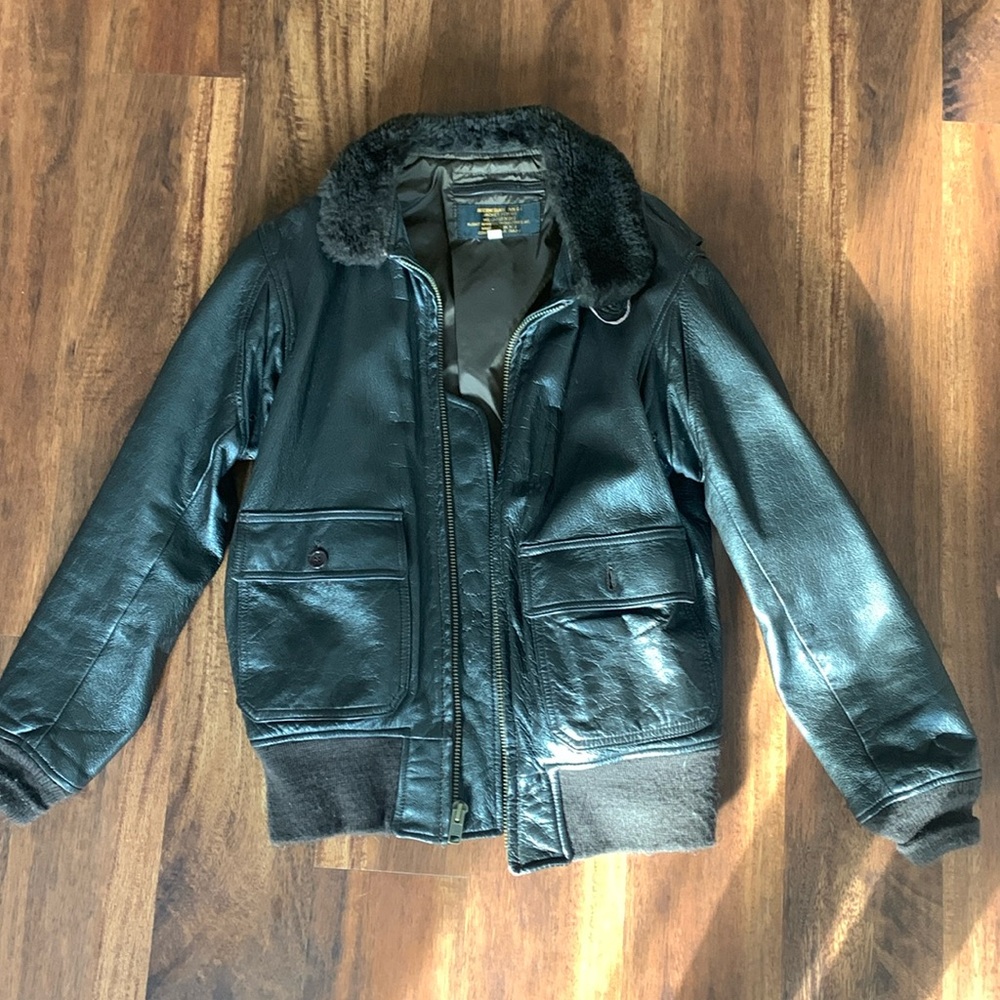 Men’s vintage G-1 US Navy leather bomber jacket, size 40 long.
